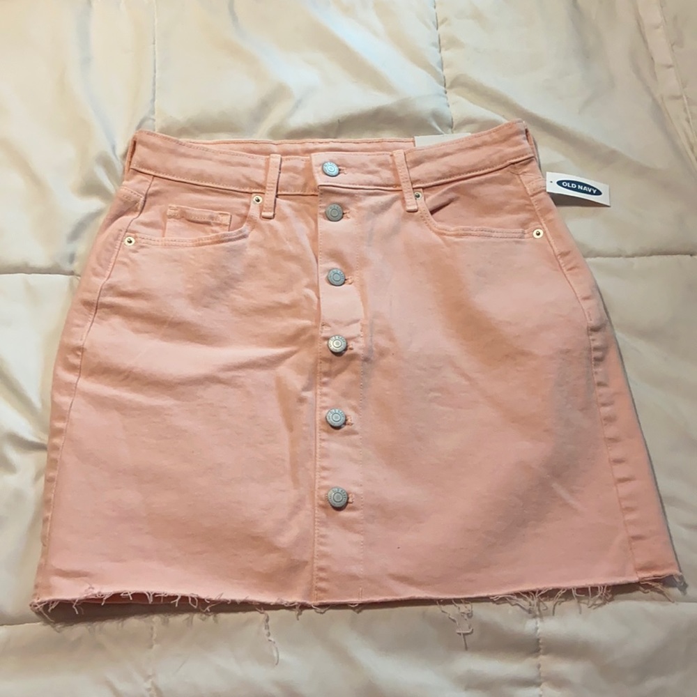 Pink Jean Skirt with Button Details and Fray Bottom
